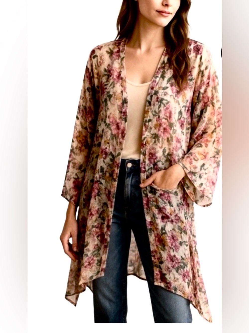 Vince Camuto -Draped Swiss Dot, Floral Print Kimono  -One Size,  NWT